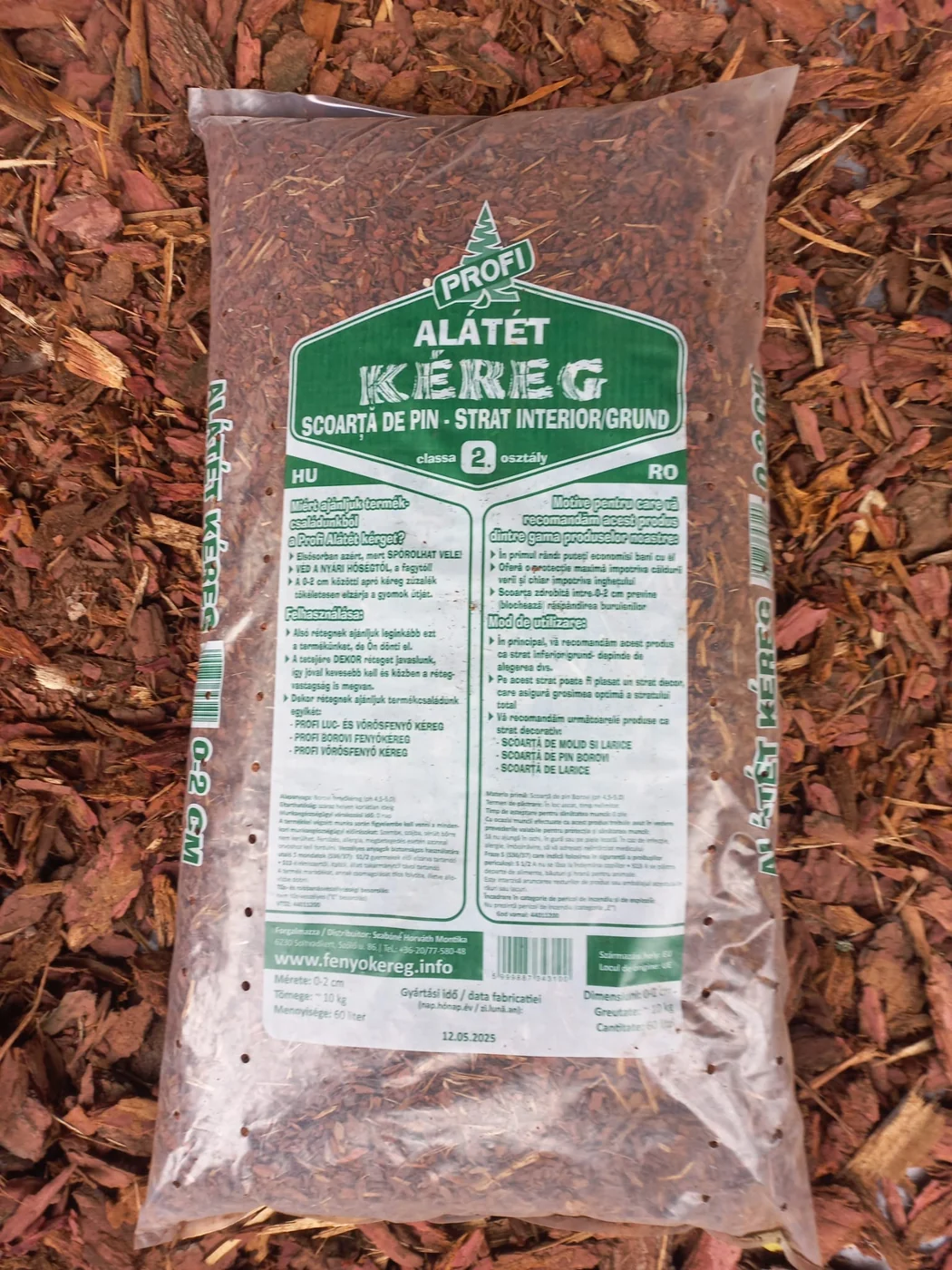 Alátét fenyőkéreg 2 mm–2 cm, osztályozott, 60 l